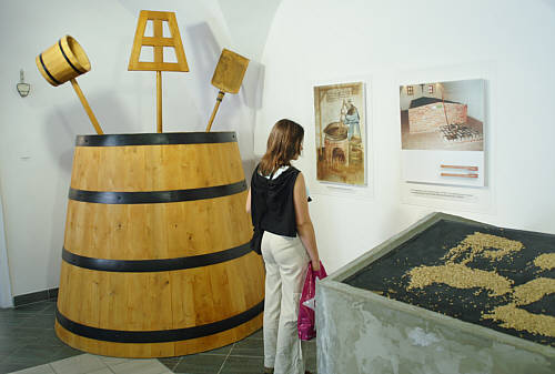 Wielka beczka  i chmiel do produkcji piwa w muzeum